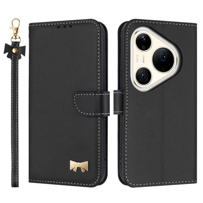 Metal Bow Leather Phone Case with Hand Strap, For Huawei nova 16 Pro / 16 Ultra, For Huawei Pura 90 Pro Max 5G, For Huawei Pura 90 Pro 5G, For Huawei Pura 90 5G, For Huawei nova 15 Ultra, For Huawei nova 15 Pro, For Huawei Mate 80 Pro Max              ...