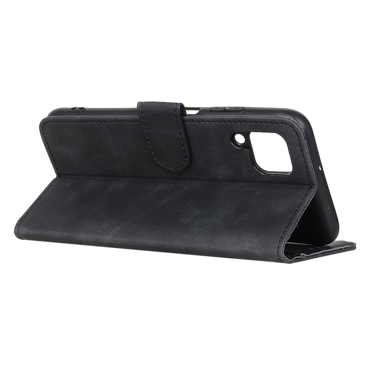 Black wallet case with kickstand base and side cutout opening