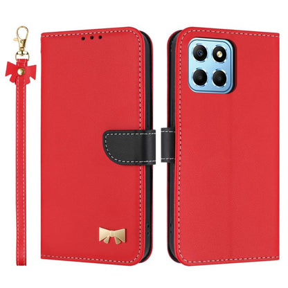 Metal Bow Leather Phone Case with Hand Strap, For Honor X7a 4G, For Honor X8 5G Global