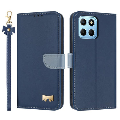 Metal Bow Leather Phone Case with Hand Strap, For Honor X7a 4G, For Honor X8 5G Global