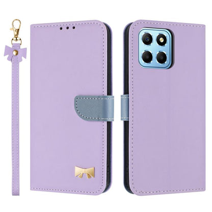 Metal Bow Leather Phone Case with Hand Strap, For Honor X7a 4G, For Honor X8 5G Global