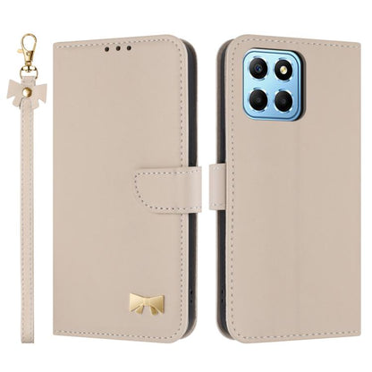 Metal Bow Leather Phone Case with Hand Strap, For Honor X7a 4G, For Honor X8 5G Global