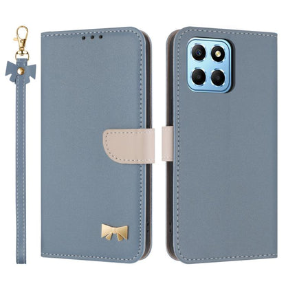 Metal Bow Leather Phone Case with Hand Strap, For Honor X7a 4G, For Honor X8 5G Global