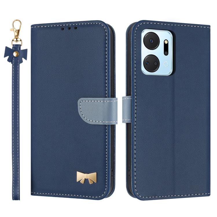 Metal Bow Leather Phone Case with Hand Strap, For Honor X7a 4G, For Honor X8 5G Global