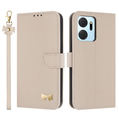 Metal Bow Leather Phone Case with Hand Strap, For Honor X7a 4G, For Honor X8 5G Global