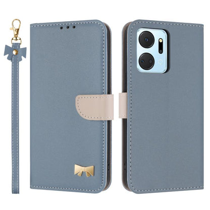 Metal Bow Leather Phone Case with Hand Strap, For Honor X7a 4G, For Honor X8 5G Global