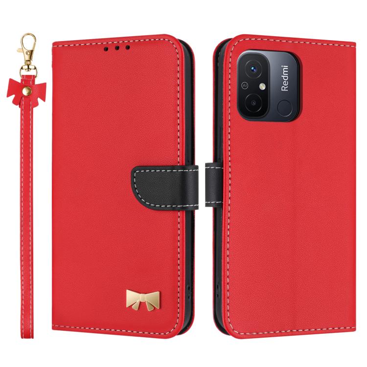 Metal Bow Leather Phone Case with Hand Strap, For Redmi Note 12 Pro 4G Global, For Redmi Note 12 4G, For Redmi Note 12 Pro+ 5G, For Redmi Note 12 Pro 5G, For Redmi 11A / 12C