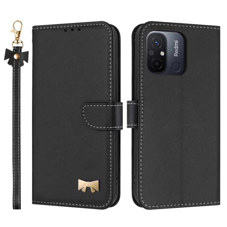 Metal Bow Leather Phone Case with Hand Strap, For Redmi Note 12 Pro 4G Global, For Redmi Note 12 4G, For Redmi Note 12 Pro+ 5G, For Redmi Note 12 Pro 5G, For Redmi 11A / 12C