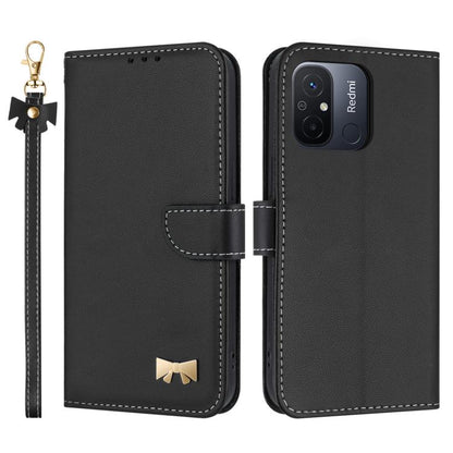 Metal Bow Leather Phone Case with Hand Strap, For Redmi Note 12 Pro 4G Global, For Redmi Note 12 4G, For Redmi Note 12 Pro+ 5G, For Redmi Note 12 Pro 5G, For Redmi 11A / 12C