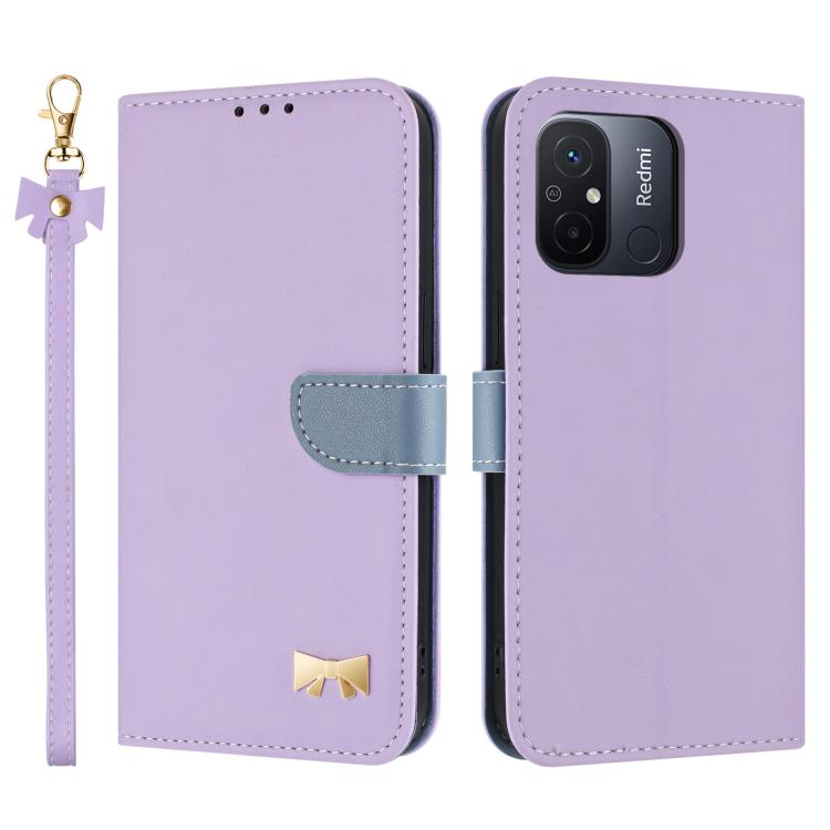 Metal Bow Leather Phone Case with Hand Strap, For Redmi Note 12 Pro 4G Global, For Redmi Note 12 4G, For Redmi Note 12 Pro+ 5G, For Redmi Note 12 Pro 5G, For Redmi 11A / 12C