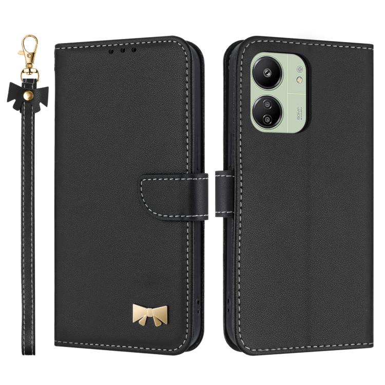 Metal Bow Leather Phone Case with Hand Strap, For Redmi Note 14 4G 164.84mm, For Redmi Note 14 Pro 5G / 14 Pro+, For Redmi Turbo 4 Pro / Poco X7 Pro, For Redmi Note 14 Pro 4G Global, For Redmi Note 14 4G 163.25mm, For Redmi 14C 4G / Poco C75           ...