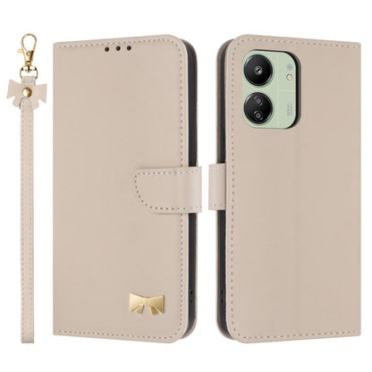 Metal Bow Leather Phone Case with Hand Strap, For Redmi Note 14 4G 164.84mm, For Redmi Note 14 Pro 5G / 14 Pro+, For Redmi Turbo 4 Pro / Poco X7 Pro, For Redmi Note 14 Pro 4G Global, For Redmi Note 14 4G 163.25mm, For Redmi 14C 4G / Poco C75           ...