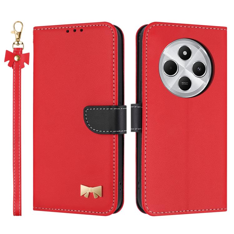 Metal Bow Leather Phone Case with Hand Strap, For Redmi Note 14 4G 164.84mm, For Redmi Note 14 Pro 5G / 14 Pro+, For Redmi Turbo 4 Pro / Poco X7 Pro, For Redmi Note 14 Pro 4G Global, For Redmi Note 14 4G 163.25mm, For Redmi 14C 4G / Poco C75           ...