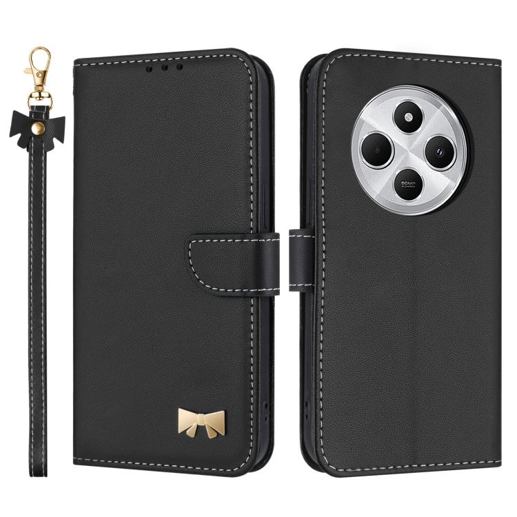 Metal Bow Leather Phone Case with Hand Strap, For Redmi Note 14 4G 164.84mm, For Redmi Note 14 Pro 5G / 14 Pro+, For Redmi Turbo 4 Pro / Poco X7 Pro, For Redmi Note 14 Pro 4G Global, For Redmi Note 14 4G 163.25mm, For Redmi 14C 4G / Poco C75           ...