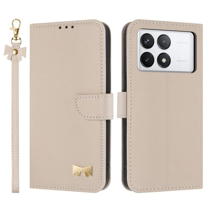Metal Bow Leather Phone Case with Hand Strap, For Redmi Note 14 4G 164.84mm, For Redmi Note 14 Pro 5G / 14 Pro+, For Redmi Turbo 4 Pro / Poco X7 Pro, For Redmi Note 14 Pro 4G Global, For Redmi Note 14 4G 163.25mm, For Redmi 14C 4G / Poco C75           ...