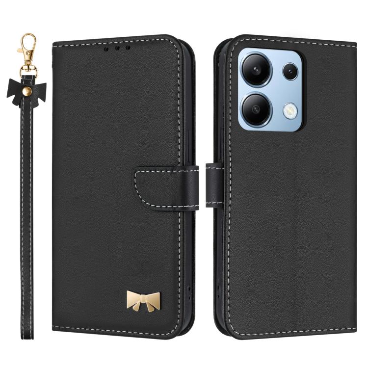 Metal Bow Leather Phone Case with Hand Strap, For Redmi Note 14 4G 164.84mm, For Redmi Note 14 Pro 5G / 14 Pro+, For Redmi Turbo 4 Pro / Poco X7 Pro, For Redmi Note 14 Pro 4G Global, For Redmi Note 14 4G 163.25mm, For Redmi 14C 4G / Poco C75           ...