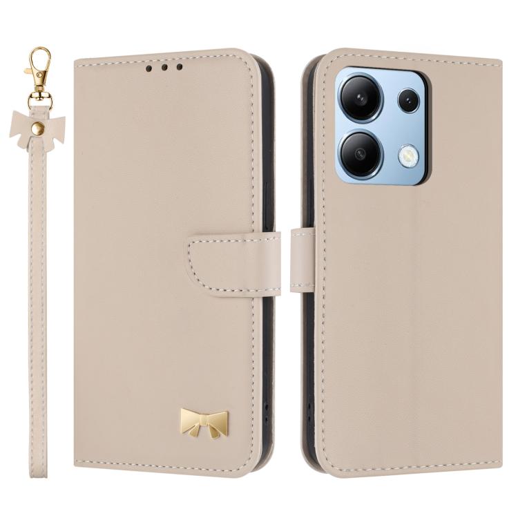 Metal Bow Leather Phone Case with Hand Strap, For Redmi Note 14 4G 164.84mm, For Redmi Note 14 Pro 5G / 14 Pro+, For Redmi Turbo 4 Pro / Poco X7 Pro, For Redmi Note 14 Pro 4G Global, For Redmi Note 14 4G 163.25mm, For Redmi 14C 4G / Poco C75           ...