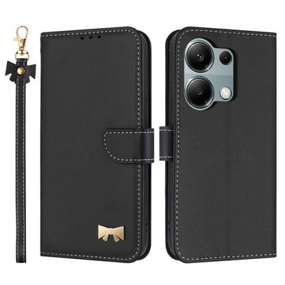 Metal Bow Leather Phone Case with Hand Strap, For Redmi Note 14 4G 164.84mm, For Redmi Note 14 Pro 5G / 14 Pro+, For Redmi Turbo 4 Pro / Poco X7 Pro, For Redmi Note 14 Pro 4G Global, For Redmi Note 14 4G 163.25mm, For Redmi 14C 4G / Poco C75           ...