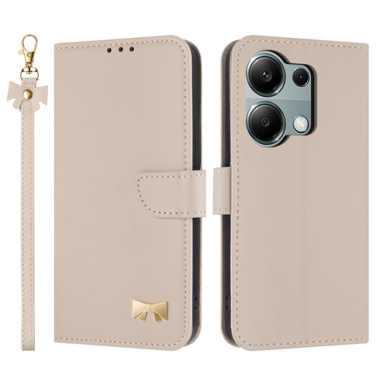 Metal Bow Leather Phone Case with Hand Strap, For Redmi Note 14 4G 164.84mm, For Redmi Note 14 Pro 5G / 14 Pro+, For Redmi Turbo 4 Pro / Poco X7 Pro, For Redmi Note 14 Pro 4G Global, For Redmi Note 14 4G 163.25mm, For Redmi 14C 4G / Poco C75           ...