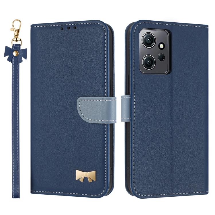 Metal Bow Leather Phone Case with Hand Strap, For Redmi Note 12 Pro 4G Global, For Redmi Note 12 4G, For Redmi Note 12 Pro+ 5G, For Redmi Note 12 Pro 5G, For Redmi 11A / 12C