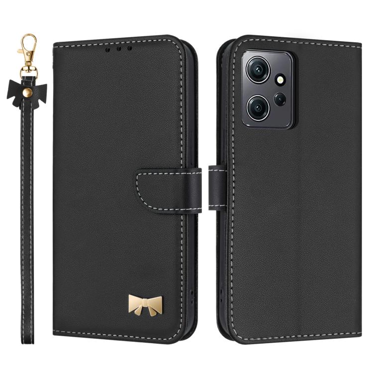 Metal Bow Leather Phone Case with Hand Strap, For Redmi Note 12 Pro 4G Global, For Redmi Note 12 4G, For Redmi Note 12 Pro+ 5G, For Redmi Note 12 Pro 5G, For Redmi 11A / 12C