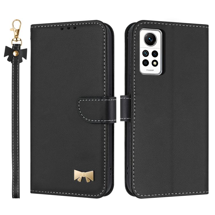 Metal Bow Leather Phone Case with Hand Strap, For Redmi Note 12 Pro 4G Global, For Redmi Note 12 4G, For Redmi Note 12 Pro+ 5G, For Redmi Note 12 Pro 5G, For Redmi 11A / 12C