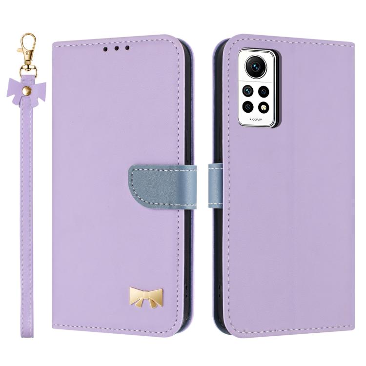 Metal Bow Leather Phone Case with Hand Strap, For Redmi Note 12 Pro 4G Global, For Redmi Note 12 4G, For Redmi Note 12 Pro+ 5G, For Redmi Note 12 Pro 5G, For Redmi 11A / 12C
