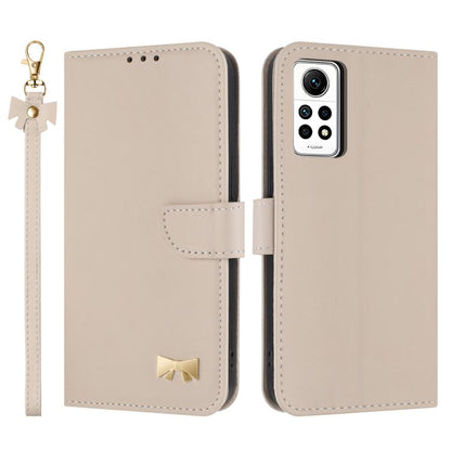Metal Bow Leather Phone Case with Hand Strap, For Redmi Note 12 Pro 4G Global, For Redmi Note 12 4G, For Redmi Note 12 Pro+ 5G, For Redmi Note 12 Pro 5G, For Redmi 11A / 12C