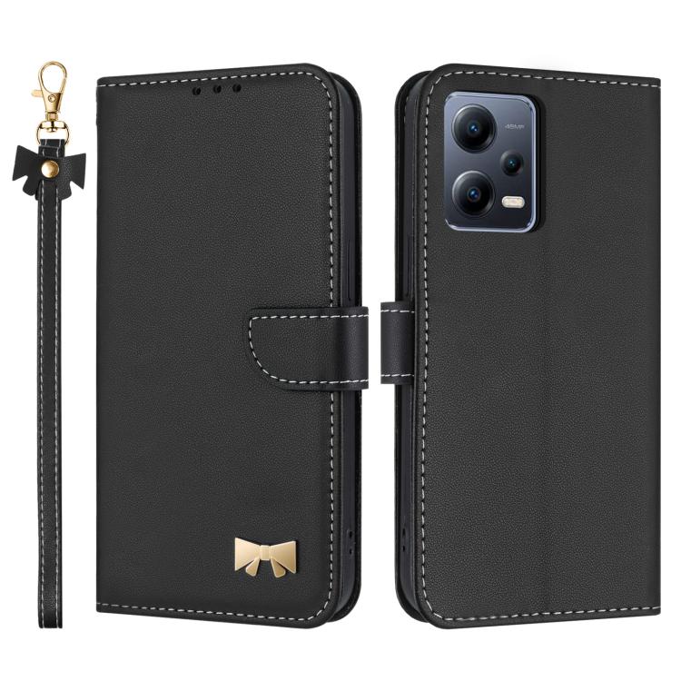 Metal Bow Leather Phone Case with Hand Strap, For Redmi Note 12 Pro 4G Global, For Redmi Note 12 4G, For Redmi Note 12 Pro+ 5G, For Redmi Note 12 Pro 5G, For Redmi 11A / 12C
