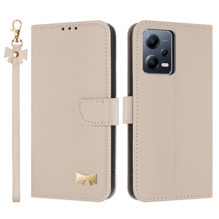 Metal Bow Leather Phone Case with Hand Strap, For Redmi Note 12 Pro 4G Global, For Redmi Note 12 4G, For Redmi Note 12 Pro+ 5G, For Redmi Note 12 Pro 5G, For Redmi 11A / 12C