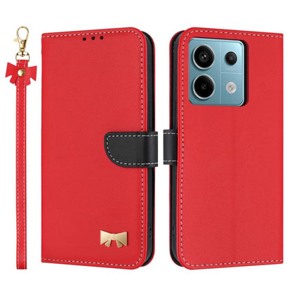 Metal Bow Leather Phone Case with Hand Strap, For Redmi Note 14 4G 164.84mm, For Redmi Note 14 Pro 5G / 14 Pro+, For Redmi Turbo 4 Pro / Poco X7 Pro, For Redmi Note 14 Pro 4G Global, For Redmi Note 14 4G 163.25mm, For Redmi 14C 4G / Poco C75           ...
