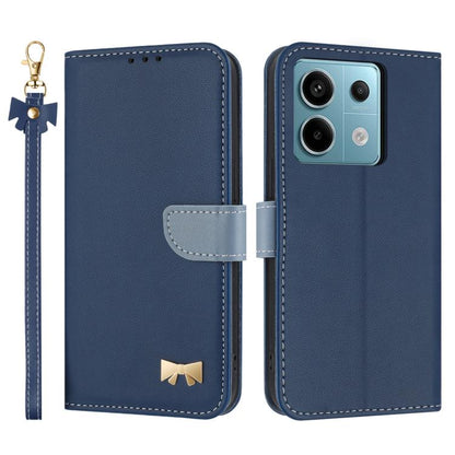 Metal Bow Leather Phone Case with Hand Strap, For Redmi Note 14 4G 164.84mm, For Redmi Note 14 Pro 5G / 14 Pro+, For Redmi Turbo 4 Pro / Poco X7 Pro, For Redmi Note 14 Pro 4G Global, For Redmi Note 14 4G 163.25mm, For Redmi 14C 4G / Poco C75           ...