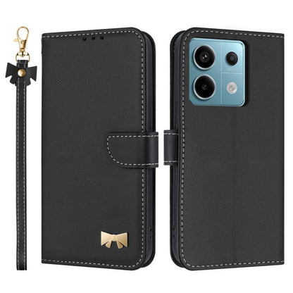 Metal Bow Leather Phone Case with Hand Strap, For Redmi Note 14 4G 164.84mm, For Redmi Note 14 Pro 5G / 14 Pro+, For Redmi Turbo 4 Pro / Poco X7 Pro, For Redmi Note 14 Pro 4G Global, For Redmi Note 14 4G 163.25mm, For Redmi 14C 4G / Poco C75           ...