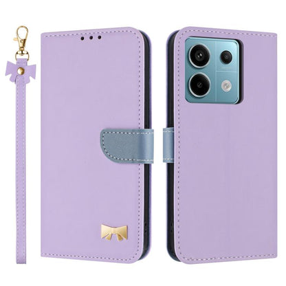 Metal Bow Leather Phone Case with Hand Strap, For Redmi Note 14 4G 164.84mm, For Redmi Note 14 Pro 5G / 14 Pro+, For Redmi Turbo 4 Pro / Poco X7 Pro, For Redmi Note 14 Pro 4G Global, For Redmi Note 14 4G 163.25mm, For Redmi 14C 4G / Poco C75           ...