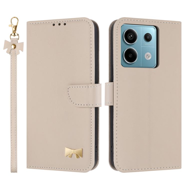 Metal Bow Leather Phone Case with Hand Strap, For Redmi Note 14 4G 164.84mm, For Redmi Note 14 Pro 5G / 14 Pro+, For Redmi Turbo 4 Pro / Poco X7 Pro, For Redmi Note 14 Pro 4G Global, For Redmi Note 14 4G 163.25mm, For Redmi 14C 4G / Poco C75           ...