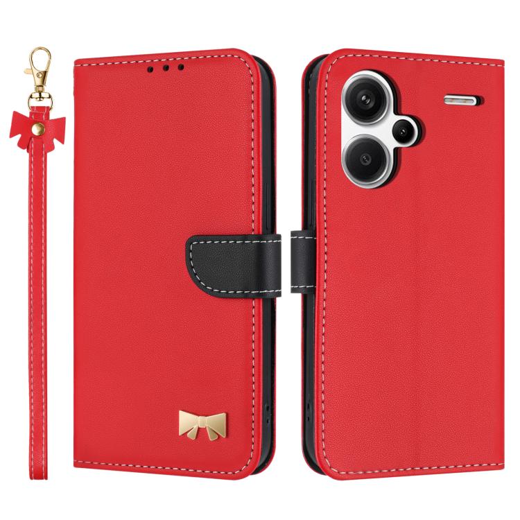 Metal Bow Leather Phone Case with Hand Strap, For Redmi Note 14 4G 164.84mm, For Redmi Note 14 Pro 5G / 14 Pro+, For Redmi Turbo 4 Pro / Poco X7 Pro, For Redmi Note 14 Pro 4G Global, For Redmi Note 14 4G 163.25mm, For Redmi 14C 4G / Poco C75           ...