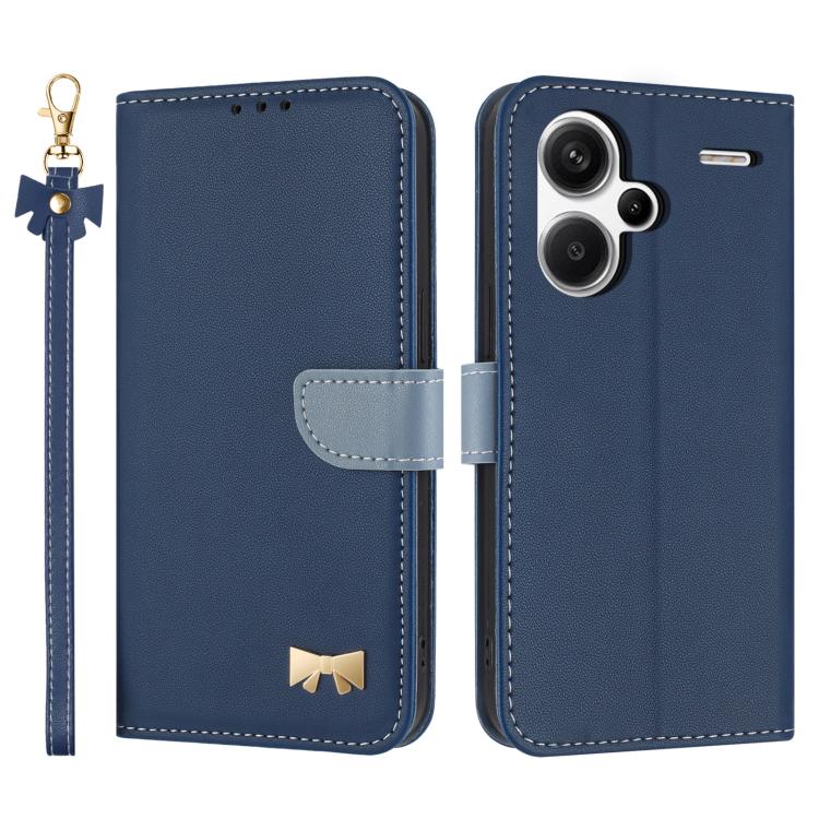 Metal Bow Leather Phone Case with Hand Strap, For Redmi Note 14 4G 164.84mm, For Redmi Note 14 Pro 5G / 14 Pro+, For Redmi Turbo 4 Pro / Poco X7 Pro, For Redmi Note 14 Pro 4G Global, For Redmi Note 14 4G 163.25mm, For Redmi 14C 4G / Poco C75           ...