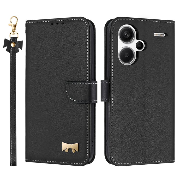 Metal Bow Leather Phone Case with Hand Strap, For Redmi Note 14 4G 164.84mm, For Redmi Note 14 Pro 5G / 14 Pro+, For Redmi Turbo 4 Pro / Poco X7 Pro, For Redmi Note 14 Pro 4G Global, For Redmi Note 14 4G 163.25mm, For Redmi 14C 4G / Poco C75           ...