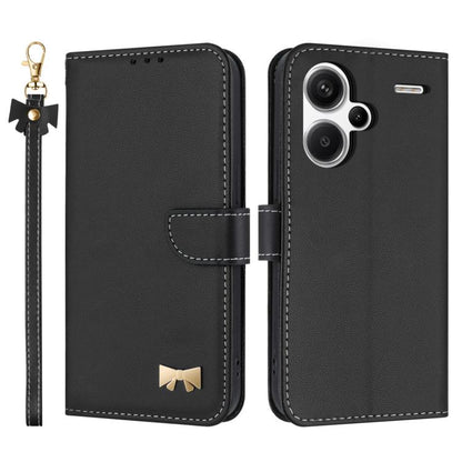 Metal Bow Leather Phone Case with Hand Strap, For Redmi Note 14 4G 164.84mm, For Redmi Note 14 Pro 5G / 14 Pro+, For Redmi Turbo 4 Pro / Poco X7 Pro, For Redmi Note 14 Pro 4G Global, For Redmi Note 14 4G 163.25mm, For Redmi 14C 4G / Poco C75           ...