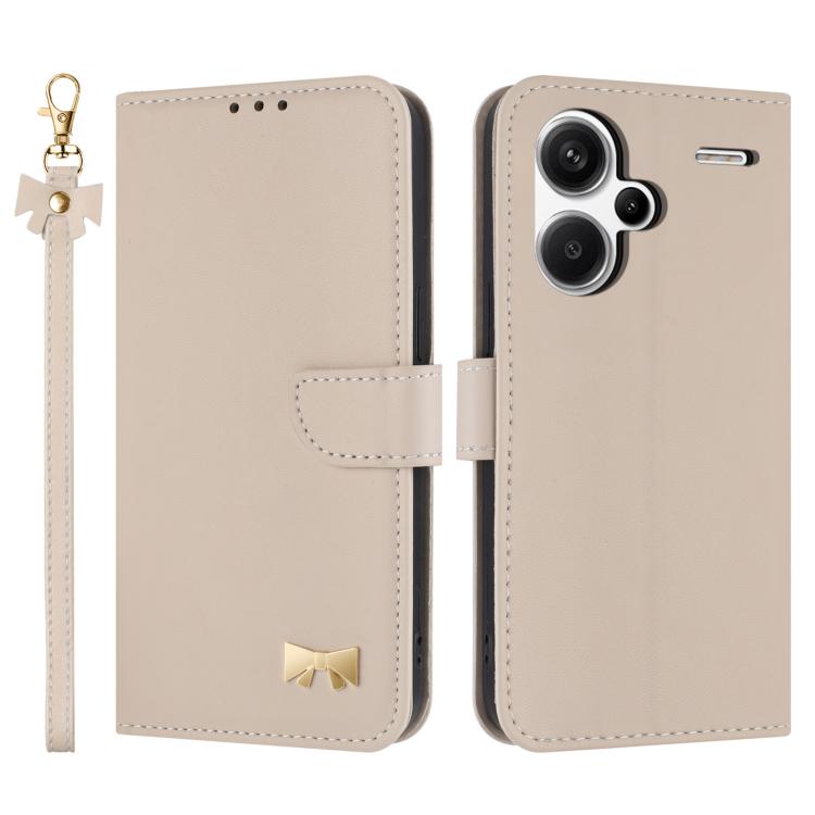 Metal Bow Leather Phone Case with Hand Strap, For Redmi Note 14 4G 164.84mm, For Redmi Note 14 Pro 5G / 14 Pro+, For Redmi Turbo 4 Pro / Poco X7 Pro, For Redmi Note 14 Pro 4G Global, For Redmi Note 14 4G 163.25mm, For Redmi 14C 4G / Poco C75           ...