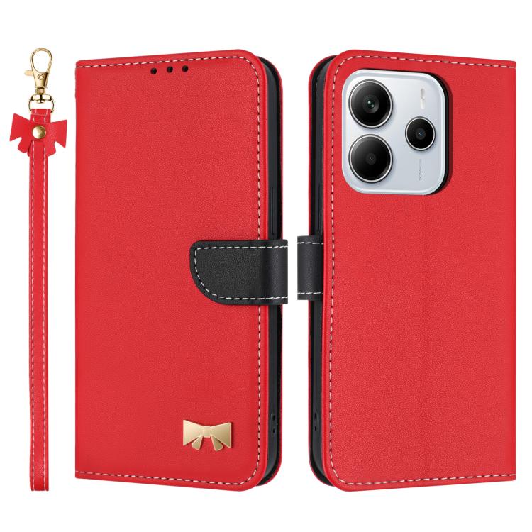 Metal Bow Leather Phone Case with Hand Strap, For Redmi Note 14 4G 164.84mm, For Redmi Note 14 Pro 5G / 14 Pro+, For Redmi Turbo 4 Pro / Poco X7 Pro, For Redmi Note 14 Pro 4G Global, For Redmi Note 14 4G 163.25mm, For Redmi 14C 4G / Poco C75           ...