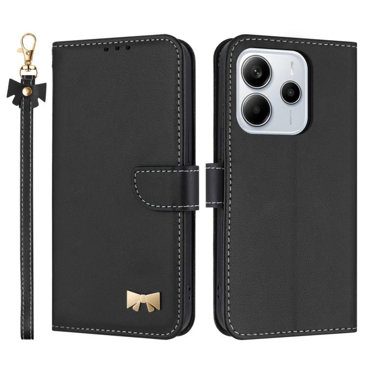 Metal Bow Leather Phone Case with Hand Strap, For Redmi Note 14 4G 164.84mm, For Redmi Note 14 Pro 5G / 14 Pro+, For Redmi Turbo 4 Pro / Poco X7 Pro, For Redmi Note 14 Pro 4G Global, For Redmi Note 14 4G 163.25mm, For Redmi 14C 4G / Poco C75           ...