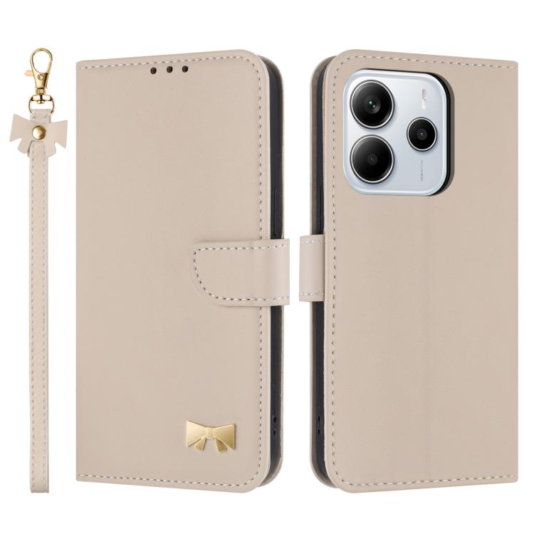 Metal Bow Leather Phone Case with Hand Strap, For Redmi Note 14 4G 164.84mm, For Redmi Note 14 Pro 5G / 14 Pro+, For Redmi Turbo 4 Pro / Poco X7 Pro, For Redmi Note 14 Pro 4G Global, For Redmi Note 14 4G 163.25mm, For Redmi 14C 4G / Poco C75           ...