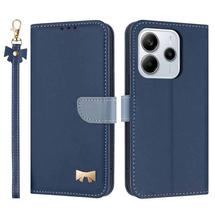 Metal Bow Leather Phone Case with Hand Strap, For Redmi Note 14 4G 164.84mm, For Redmi Note 14 Pro 5G / 14 Pro+, For Redmi Turbo 4 Pro / Poco X7 Pro, For Redmi Note 14 Pro 4G Global, For Redmi Note 14 4G 163.25mm, For Redmi 14C 4G / Poco C75           ...