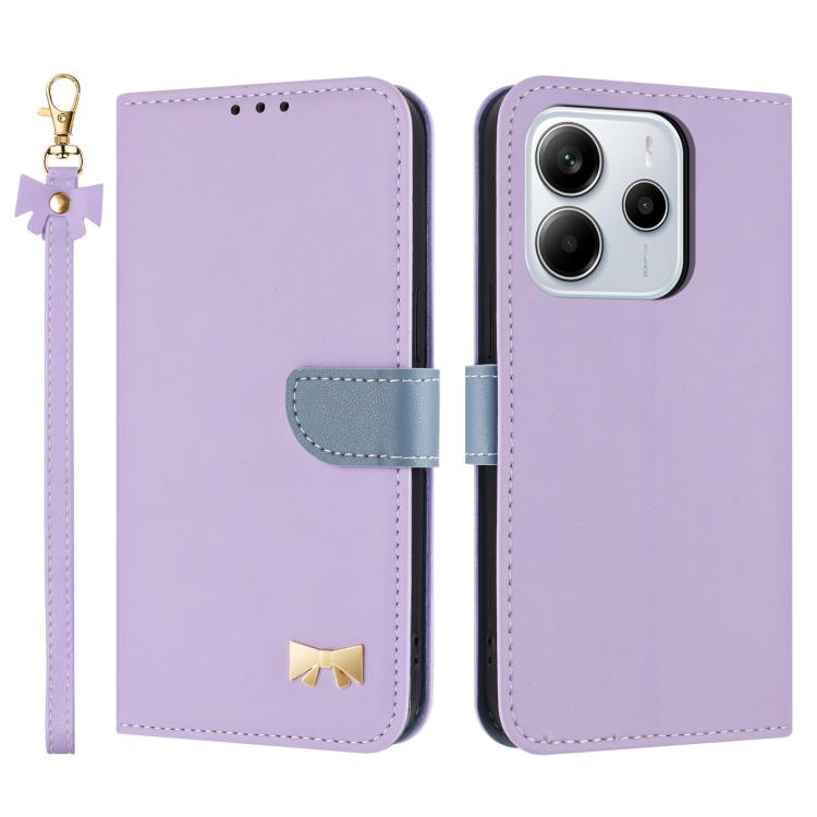 Metal Bow Leather Phone Case with Hand Strap, For Redmi Note 14 4G 164.84mm, For Redmi Note 14 Pro 5G / 14 Pro+, For Redmi Turbo 4 Pro / Poco X7 Pro, For Redmi Note 14 Pro 4G Global, For Redmi Note 14 4G 163.25mm, For Redmi 14C 4G / Poco C75           ...