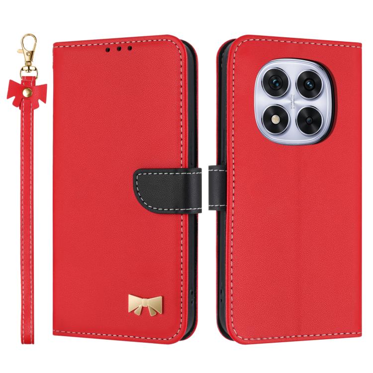 Metal Bow Leather Phone Case with Hand Strap, For Redmi Note 14 4G 164.84mm, For Redmi Note 14 Pro 5G / 14 Pro+, For Redmi Turbo 4 Pro / Poco X7 Pro, For Redmi Note 14 Pro 4G Global, For Redmi Note 14 4G 163.25mm, For Redmi 14C 4G / Poco C75           ...