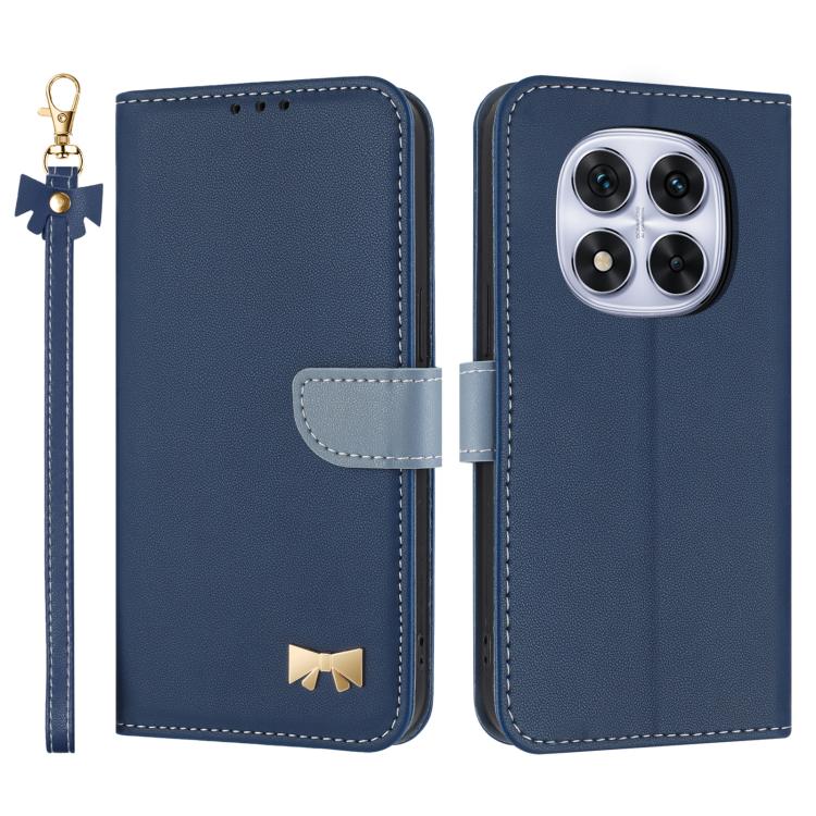 Metal Bow Leather Phone Case with Hand Strap, For Redmi Note 14 4G 164.84mm, For Redmi Note 14 Pro 5G / 14 Pro+, For Redmi Turbo 4 Pro / Poco X7 Pro, For Redmi Note 14 Pro 4G Global, For Redmi Note 14 4G 163.25mm, For Redmi 14C 4G / Poco C75           ...