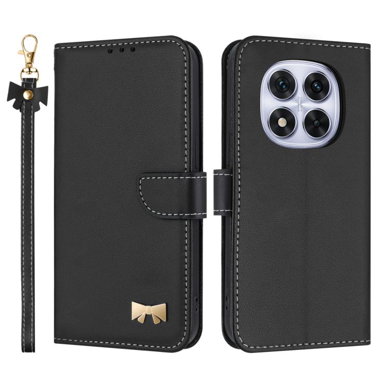 Metal Bow Leather Phone Case with Hand Strap, For Redmi Note 14 4G 164.84mm, For Redmi Note 14 Pro 5G / 14 Pro+, For Redmi Turbo 4 Pro / Poco X7 Pro, For Redmi Note 14 Pro 4G Global, For Redmi Note 14 4G 163.25mm, For Redmi 14C 4G / Poco C75           ...