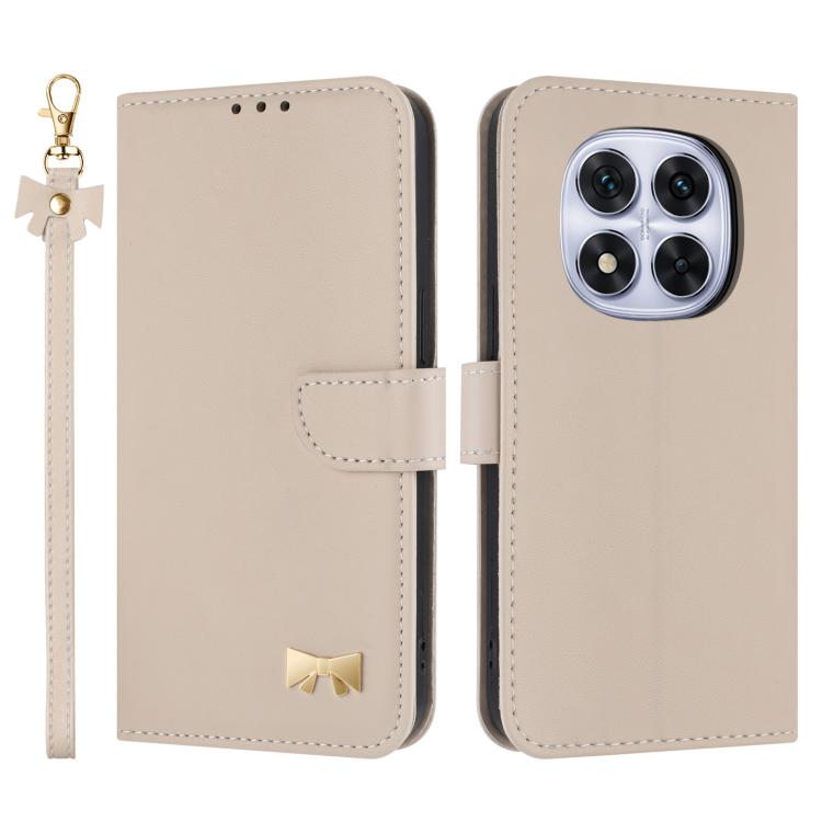 Metal Bow Leather Phone Case with Hand Strap, For Redmi Note 14 4G 164.84mm, For Redmi Note 14 Pro 5G / 14 Pro+, For Redmi Turbo 4 Pro / Poco X7 Pro, For Redmi Note 14 Pro 4G Global, For Redmi Note 14 4G 163.25mm, For Redmi 14C 4G / Poco C75           ...