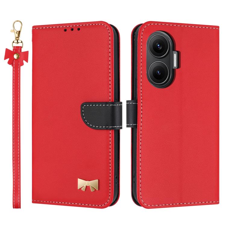 Metal Bow Leather Phone Case with Hand Strap, For Redmi Note 14 4G 164.84mm, For Redmi Note 14 Pro 5G / 14 Pro+, For Redmi Turbo 4 Pro / Poco X7 Pro, For Redmi Note 14 Pro 4G Global, For Redmi Note 14 4G 163.25mm, For Redmi 14C 4G / Poco C75           ...